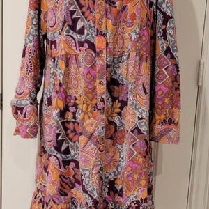 Pilcro Paisley Button-Front Midi Dress in Purple, Pink & Orange